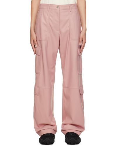 MSGM Pantalon rose en cuir synthétique à poches cargo