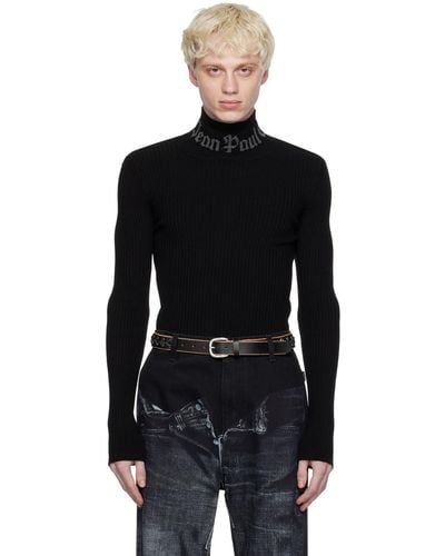 Jean Paul Gaultier Pull noir à logo en tricot jacquard