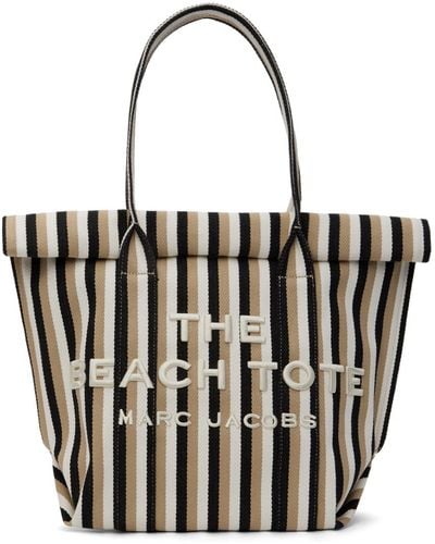 Marc Jacobs Taupe 'the Striped Jacquard Beach' Tote - Black