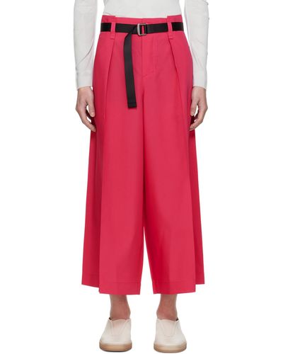 132 5. Issey Miyake Pantalon rose à revers à plis diagonaux - Rouge