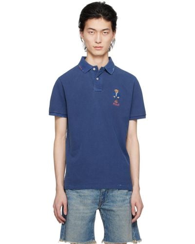 Polo Ralph Lauren ネイビー ロゴグラフィック刺繍 ポロシャツ - ブルー