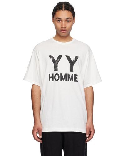 Yohji Yamamoto オフホワイト プリントtシャツ