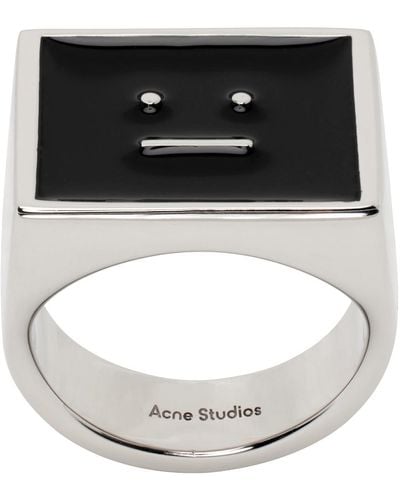 Acne Studios Silver & Black Enamel Ring - Metallic