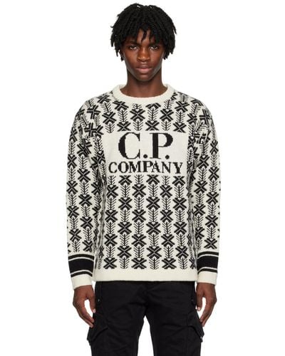 C.P. Company Pull blanc cassé et noir en à motif en tricot jacquard