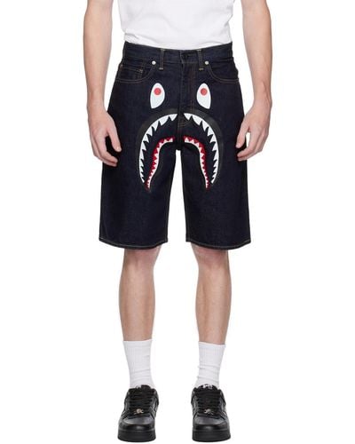 A Bathing Ape Navy Shark Denim Shorts - Black