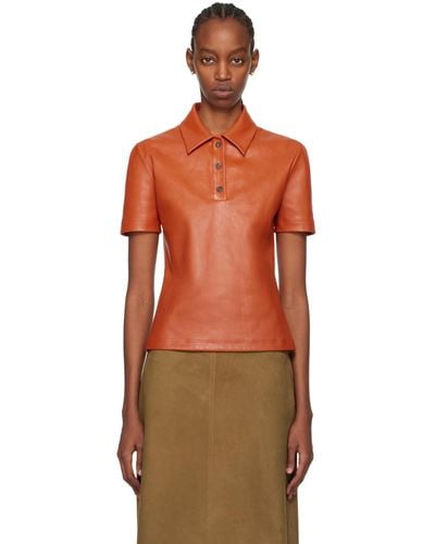 Ferragamo Orange Spread Collar Leather Polo