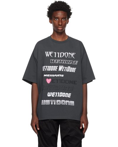 we11done グレー ロゴプリント Tシャツ - ブラック