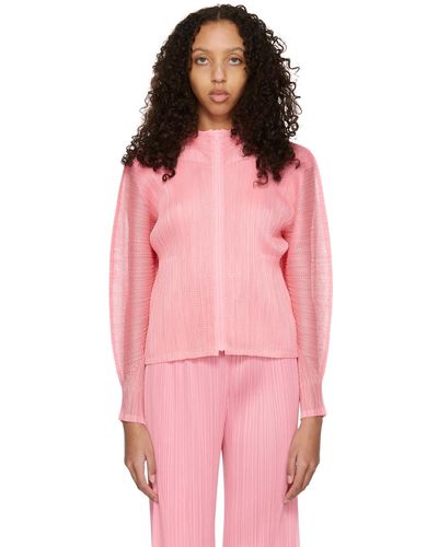 Pleats Please Issey Miyake Pink Tatami March Zip-up Jumper