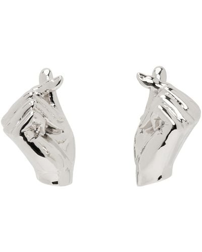 Y. Project Mini Finger Heart Earrings - White