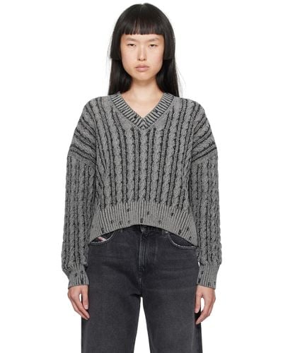 DIESEL Chunky Sweater In Two-tone Cotton - Grey