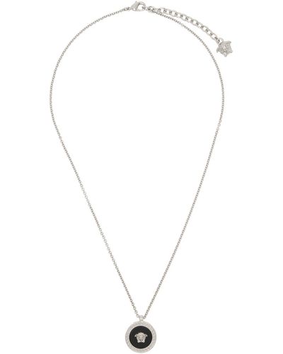Versace Silver & Black Enamel Medusa Necklace - White