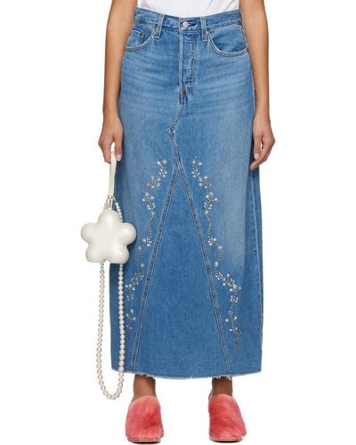 Anna Sui Ssense Exclusive Denim Midi Skirt - Blue