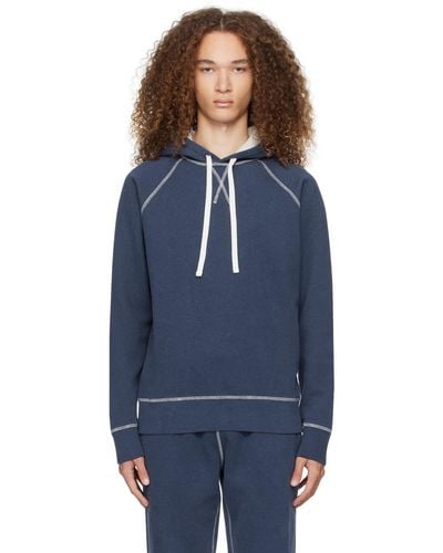 Sunspel Navy Raglan Hoodie - Blue