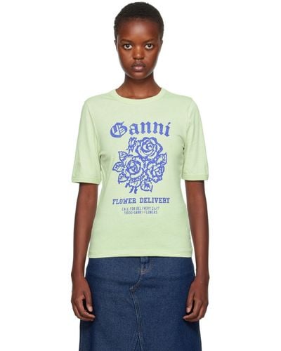 Ganni Green Printed T-shirt - Blue
