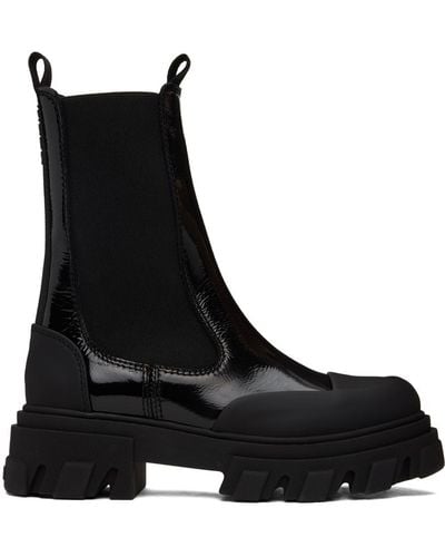 Ganni Black Cleated Mid Chelsea Boots