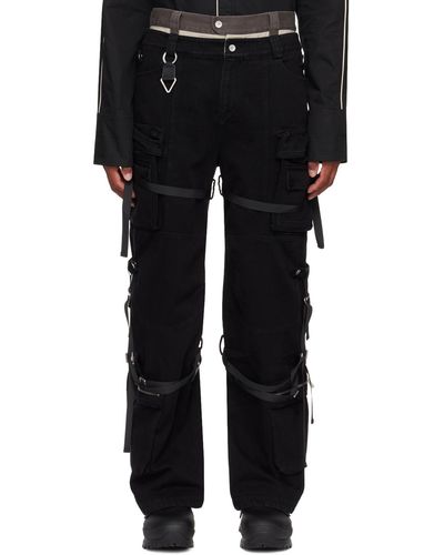 C2H4 Pantalon cargo noir à taille étagée