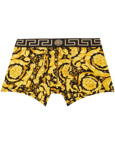 Versace Boxer long noir et jaune à motif baroque