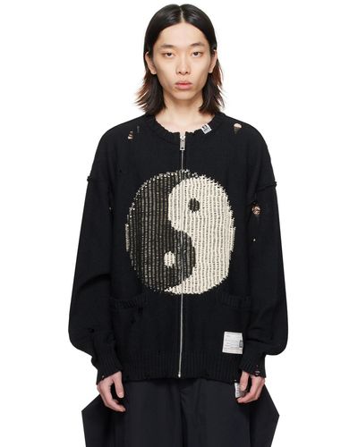 Maison Mihara Yasuhiro Cardigan noir à coutures visibles