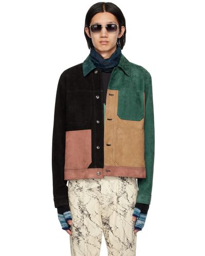 Paul Smith Green & Black Colorblock Leather Jacket