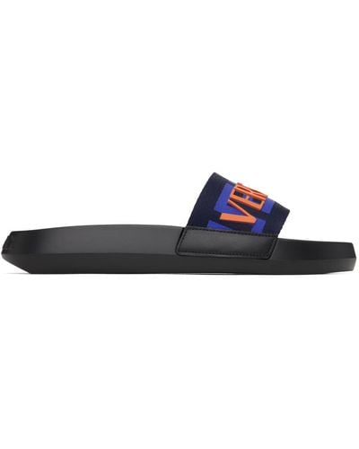 Versace Navy Webbing Slides - Black