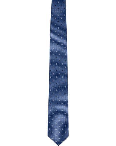 Ferragamo Cravate bleu marine en soie à motif gancini - Noir