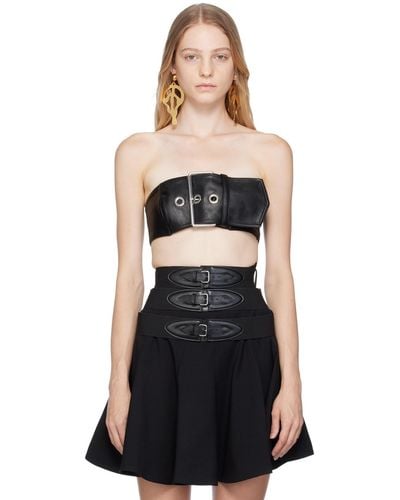 Moschino Black Pin-buckle Faux-leather Tank Top