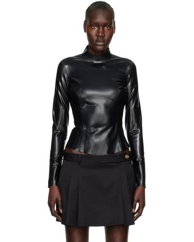 Versace Black Mock Neck Blouse