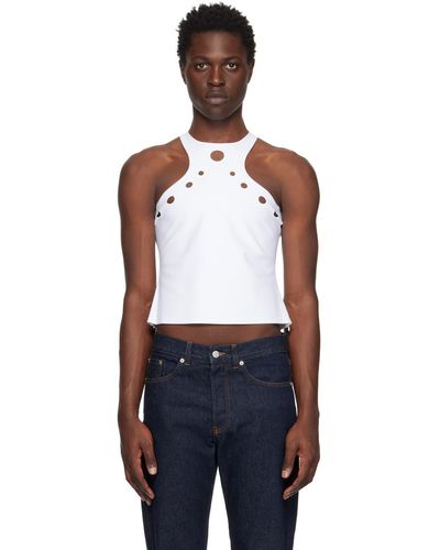 Jean Paul Gaultier White Perforated Tank Top - Blue