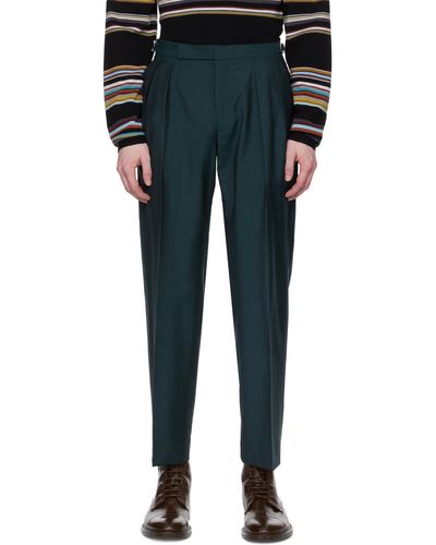 Paul Smith Green Pleated Pants - Black