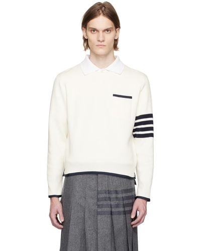 Thom Browne White 4-bar Sweater