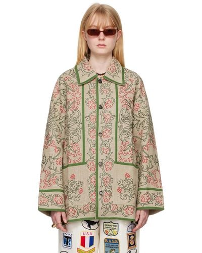 Bode Embroidered Trumpetflower Coat - Natural