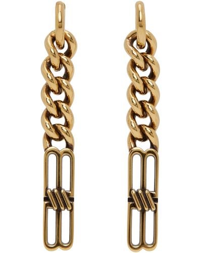 Balenciaga Gold 'bb' Icon Gourmette Earrings - Black