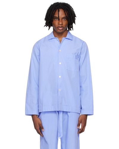 Tekla Long Sleeve Pyjama Shirt - Blue