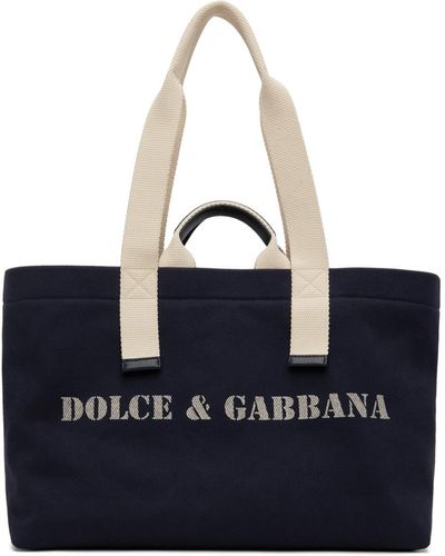 Dolce & Gabbana Cabas bleu marine en drill à logo modifié imprimé