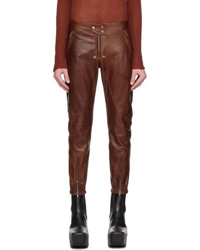 Rick Owens Pantalon luxor brun en cuir - Rouge