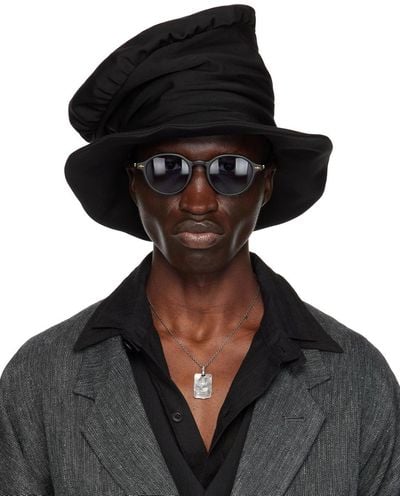 Yohji Yamamoto Black Gabardine High Crown Hat