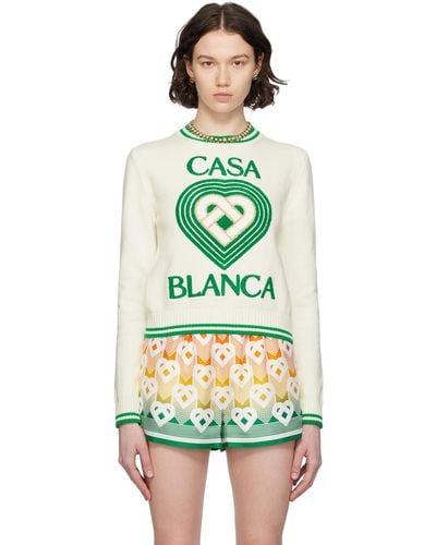 Casablancabrand オフホワイト インターシャ セーター - グリーン