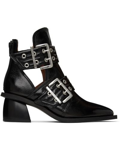 Ganni Double-buckle Cut-out Ankle Boots - Black