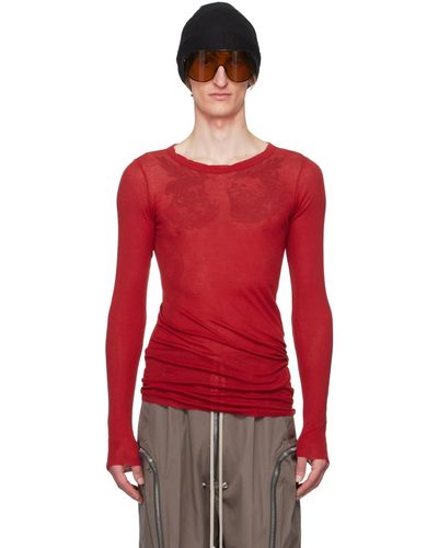 Rick Owens T-shirt à manches longues rouge en tricot côtelé