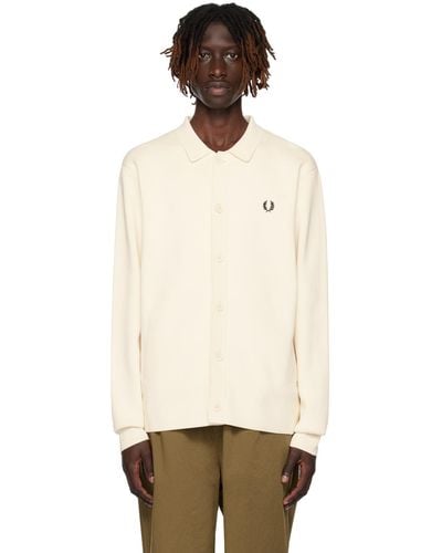 Fred Perry Off-white Button Cardigan - Black