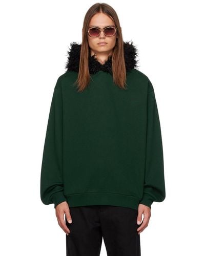 Marni Green Embroidered Faux-fur Hoodie