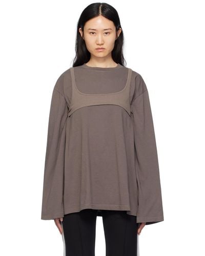 MM6 by Maison Martin Margiela Taupe Numeric Signature Long Sleeve T-shirt - Brown