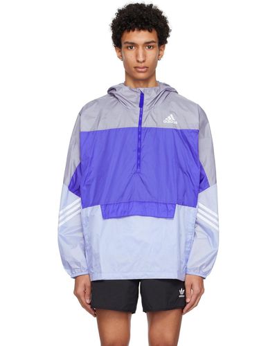 adidas Originals ブルー Wind フードジャケット - パープル