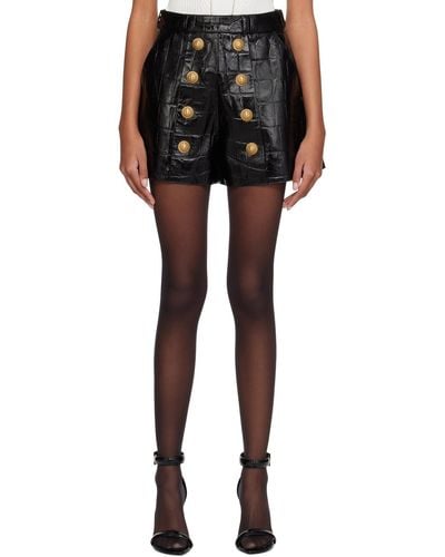 Balmain Short noir en cuir gaufré façon croco