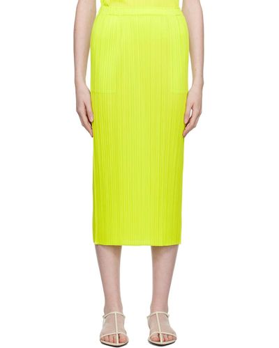 Pleats Please Issey Miyake Green New Colorful Basics 3 Midi Skirt - Yellow