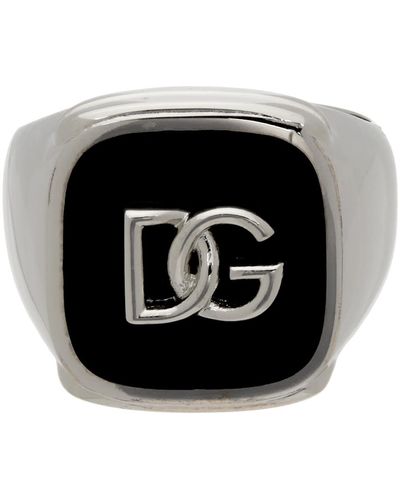 Dolce & Gabbana Silver Logo Signet Ring - Multicolour