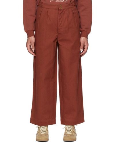 Bode Brown Wide-leg Snap Trousers - Red