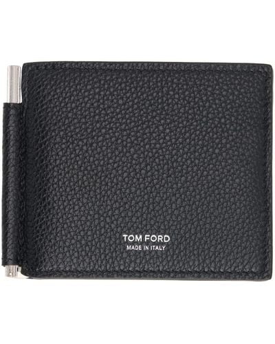Tom Ford Portefeuille noir en cuir souple grainé à pince à billets