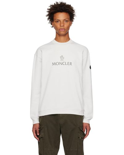 Moncler Pull molletonné blanc cassé à col ras du cou