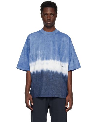 Nanamica T-shirt bleu et bleu marine à motif tie-dye